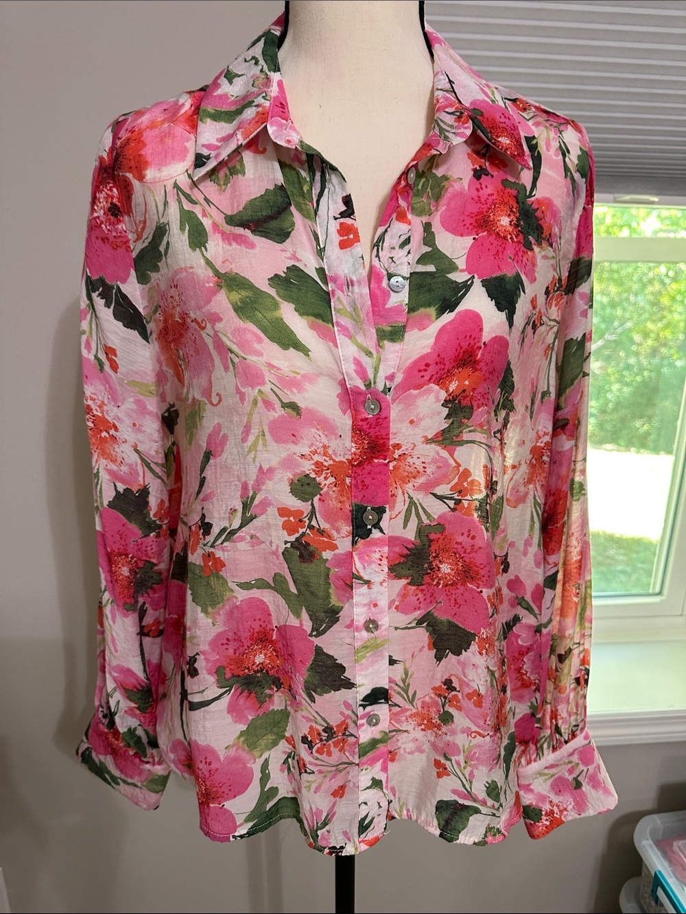 Zara Pink Floral Button-Down Shirt